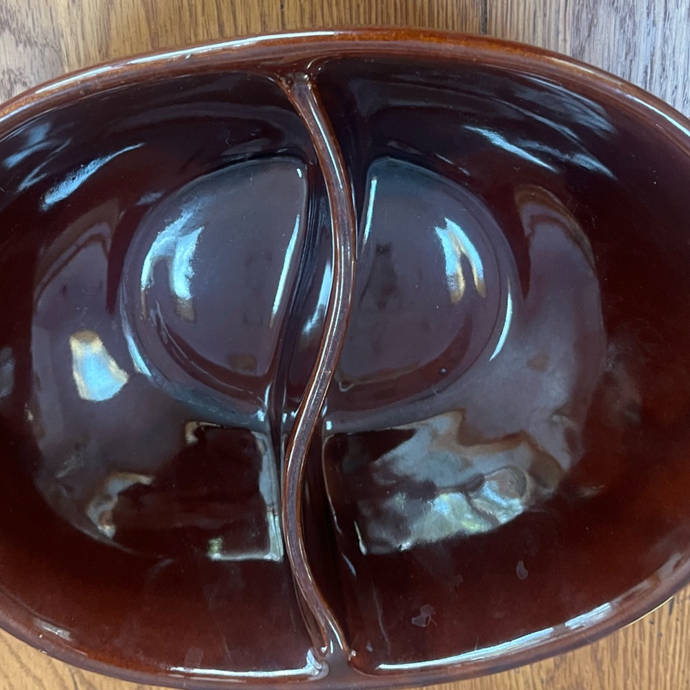Vintage Marcrest Daisy & Dot Divided Bowl Brown Stoneware 10” USA MCM